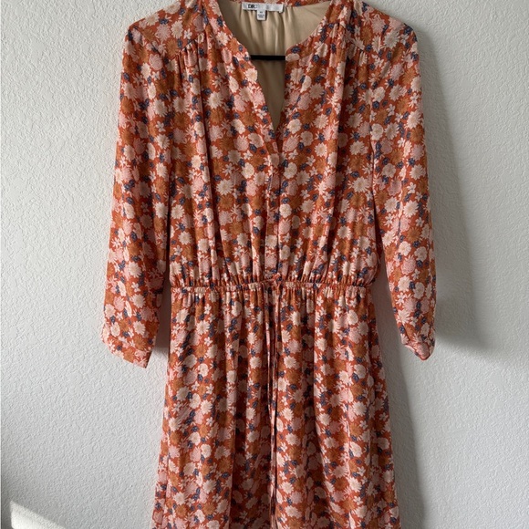 DR2 Orange and White Casual Sundress with Bishop Sleeves - Picture 1 of 8